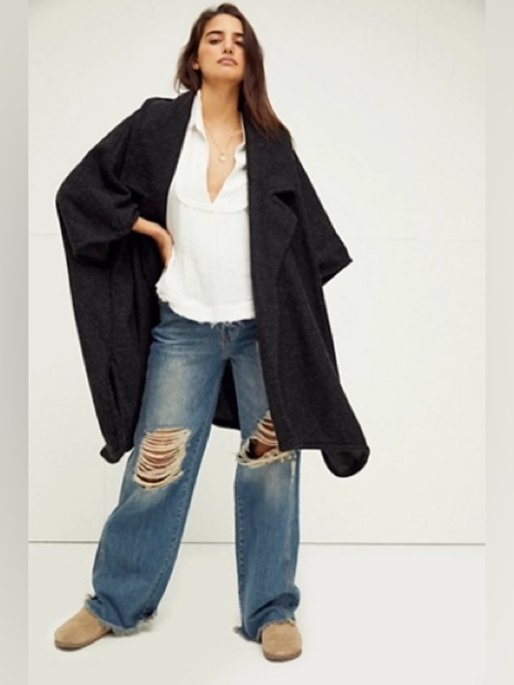 Free People Off Duty Oversized Poncho In charcoal One Size (NWOT). MSRP $128.